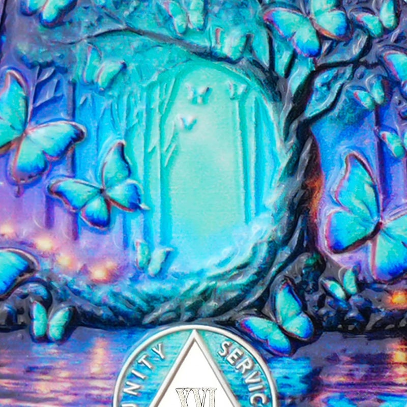 deDecoml Serenity Prayer Recovery Coin Butterfly Tree Design with Unity, Service, and Recovery Triangles Challenge Coin Sobriety Sober Coin NA AA Chips and Medallions (Blue Butterfly Tree, 16 Years) - Image 4